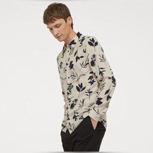 H&M Cream and Black Casual Button Down Shirt